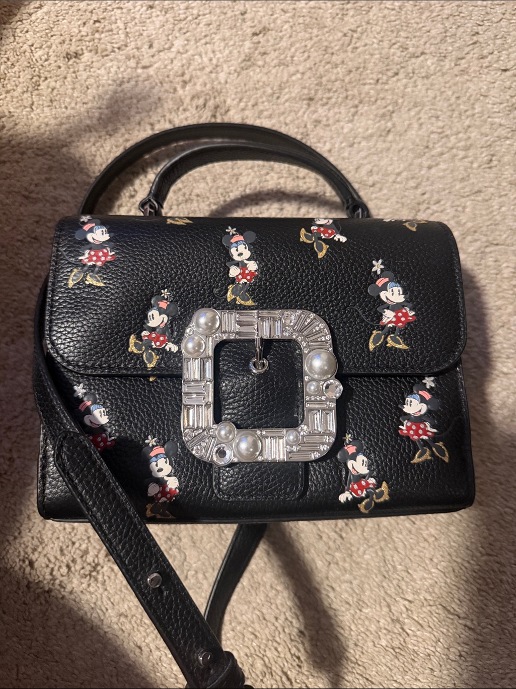 Kate Spade Disney Black Mickey Mouse-Print Top Handle Bag With Jewel Buckle